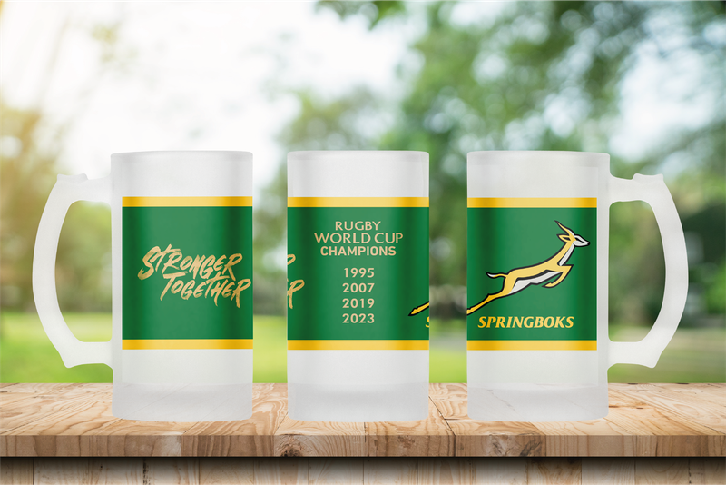 SPRINGBOKS Rugby Back to Back WORLD CUP CHAMPIONS Frosted Beer Mug