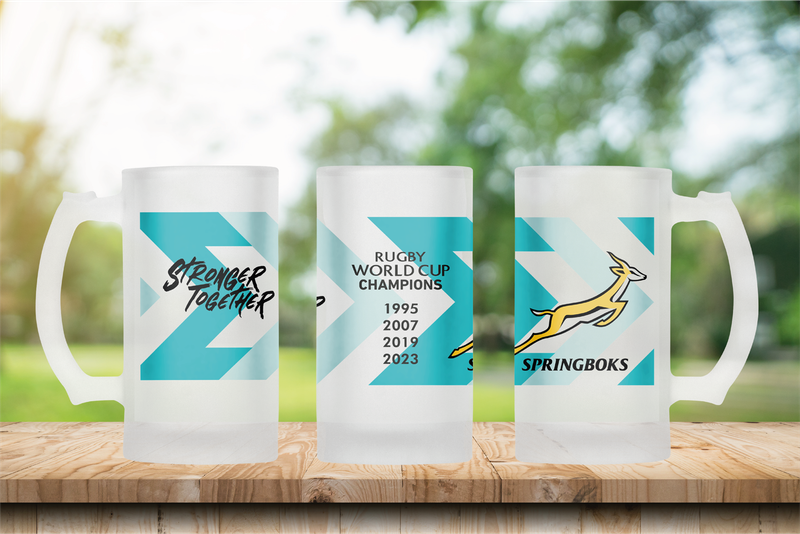 SPRINGBOKS Rugby Frosted Glass Beer Mug - RWC WHITE Jersey
