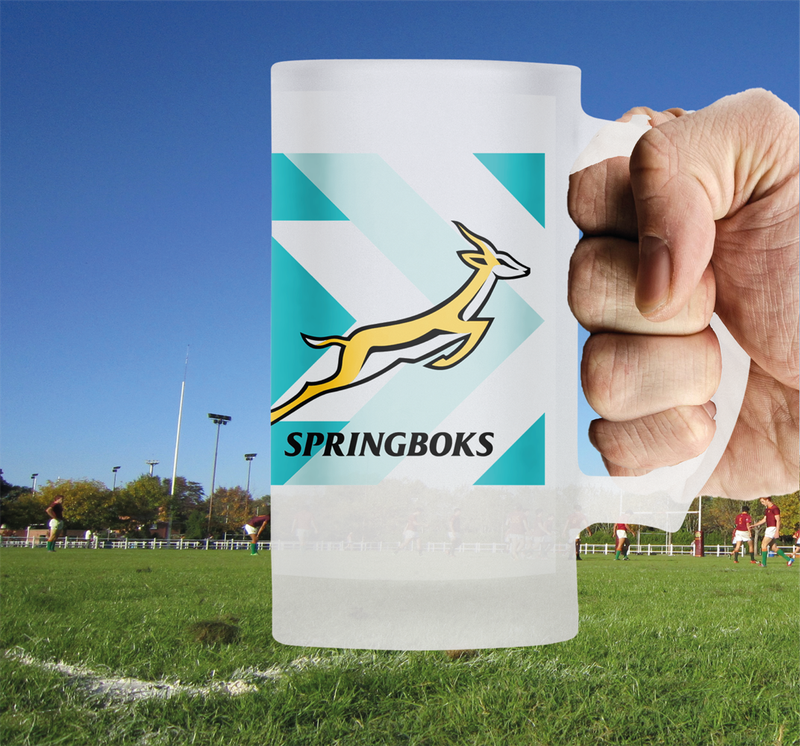 SPRINGBOKS Rugby Frosted Glass Beer Mug - RWC WHITE Jersey