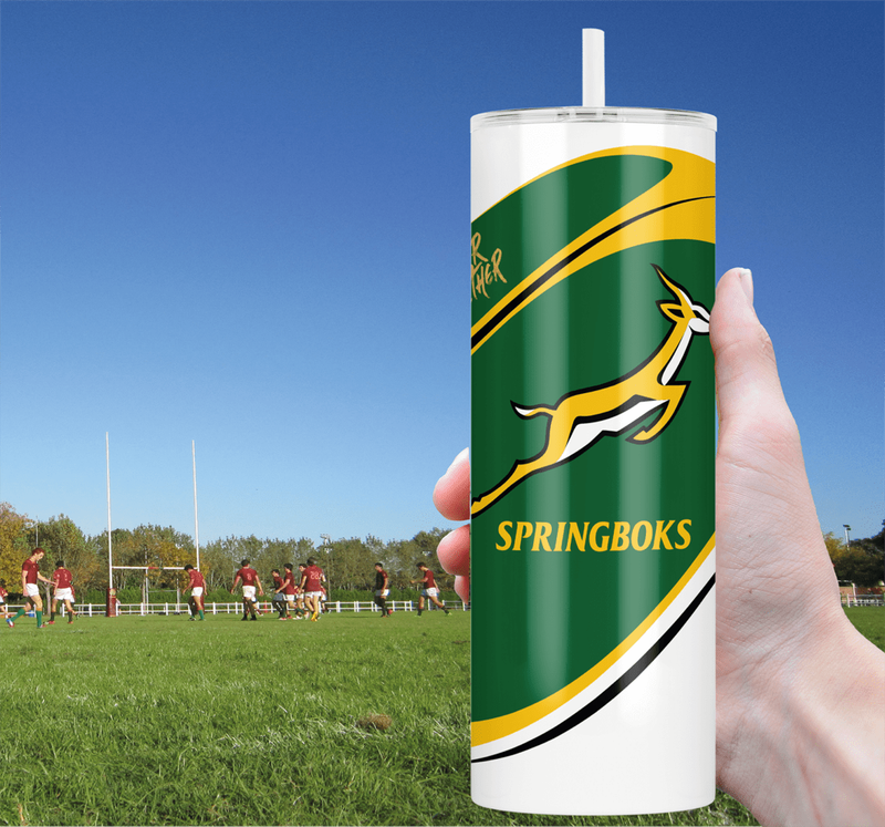SPRINGBOKS Rugby RWC CHAMPIONS Skinny Tumbler / Travel Mug 20 ozs