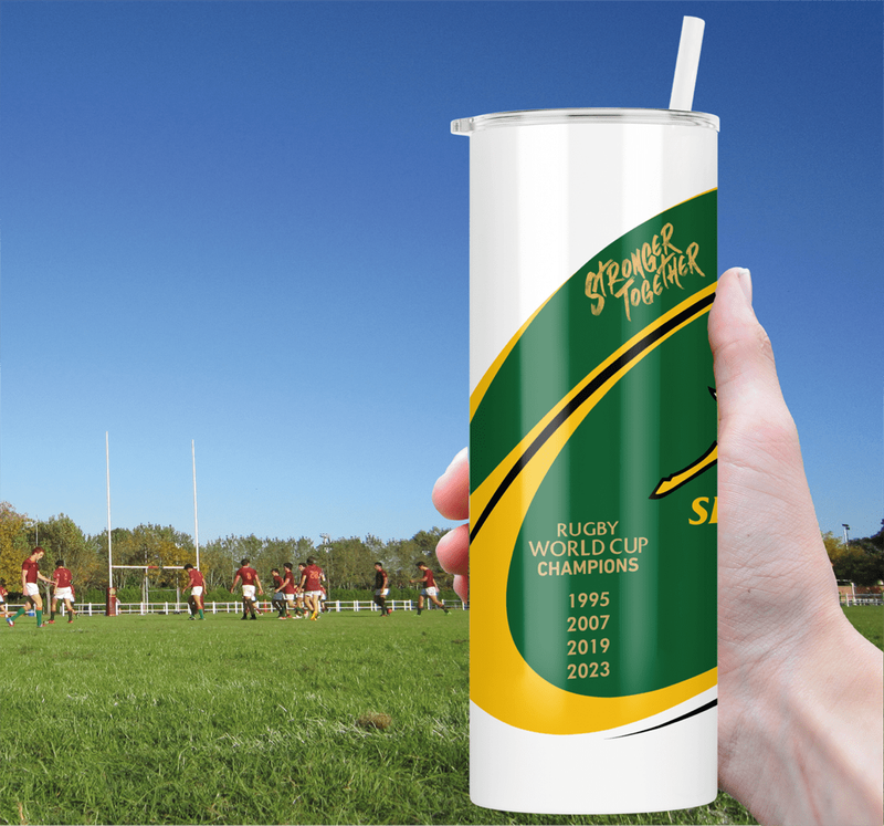 SPRINGBOKS Rugby RWC CHAMPIONS Skinny Tumbler / Travel Mug 20 ozs