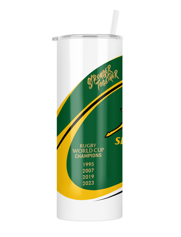 SPRINGBOKS Rugby RWC CHAMPIONS Skinny Tumbler / Travel Mug 20 ozs