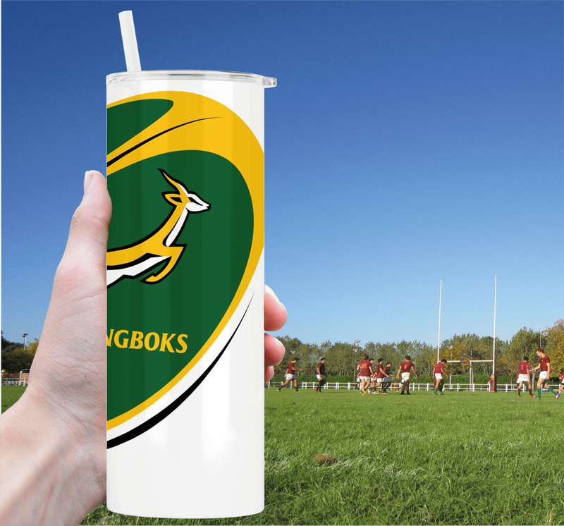 SPRINGBOKS Rugby RWC CHAMPIONS Skinny Tumbler / Travel Mug 20 ozs