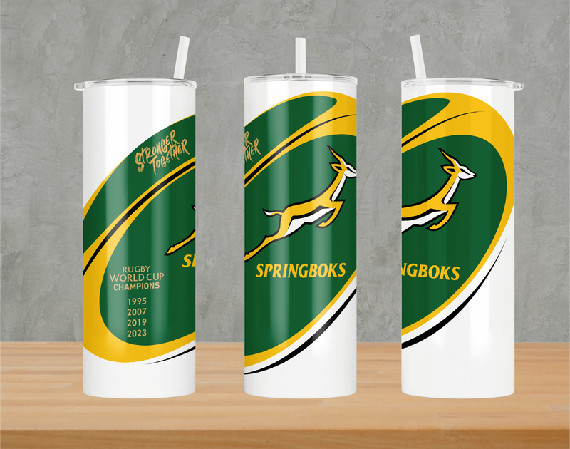 SPRINGBOKS Rugby RWC CHAMPIONS Skinny Tumbler / Travel Mug 20 ozs