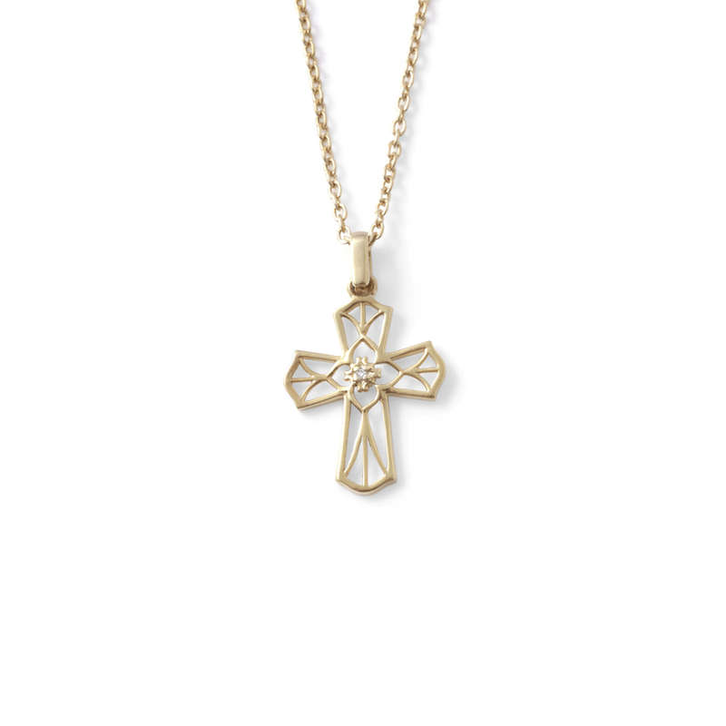 Cross Diamond Pendant And Chain - Yellow-gold