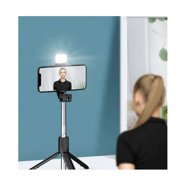 Tripod Selfie Stick with Fill Light - Black