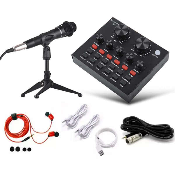 Broadcast, Audio Mixer External Sound Card + Microphone + Stand