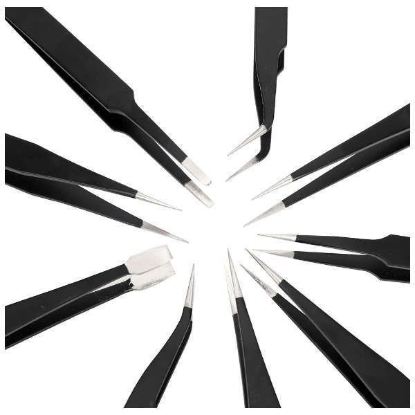 Anti-Static Tweezers Set for Cellphone, Electronic Repair - 10 Piece