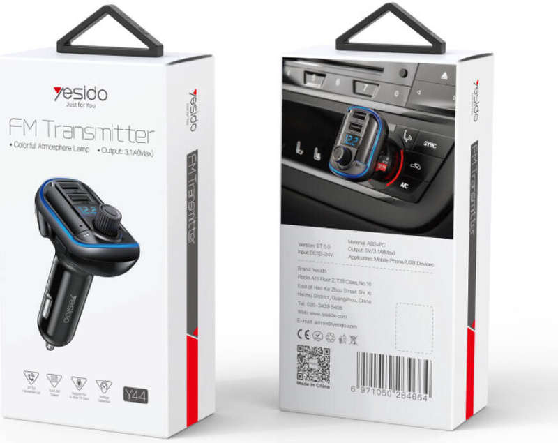 Yesido Bluetooth V5.0 FM Transmitter 2*USB Car Charger Music Play Y44