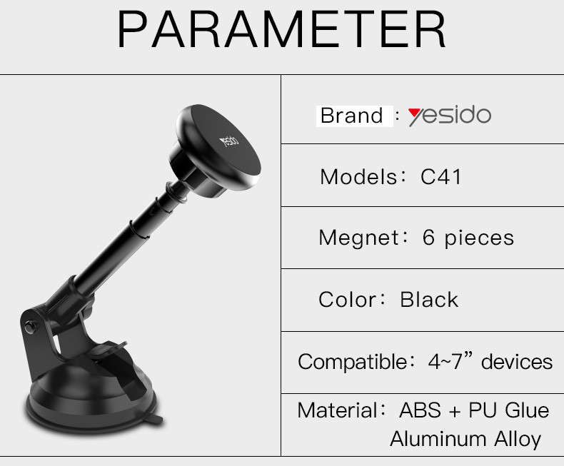 Yesido C41 Magnetic Retractable Car Holder (Black)