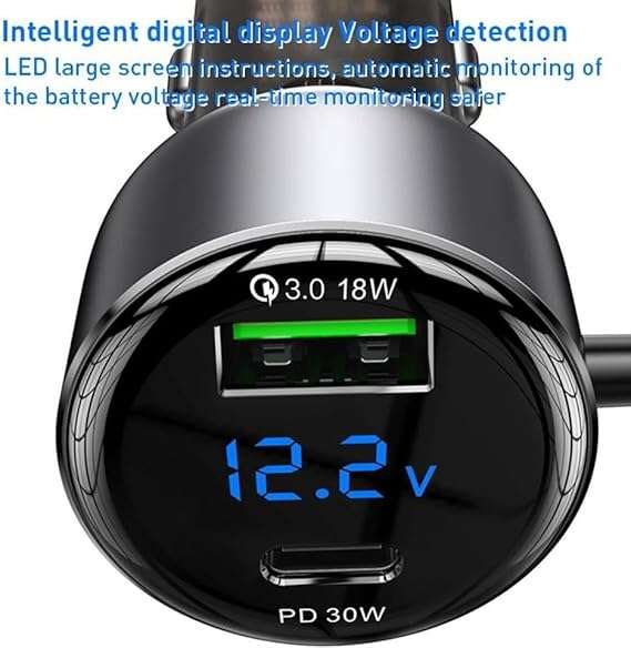 YESIDO Y58 60W PD + QC3.0 Dual Port Car Charger with Type-C Lightning Cable