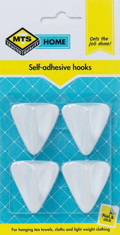 MTS Home Plastic Single Adhesive Hook - 4 Piece