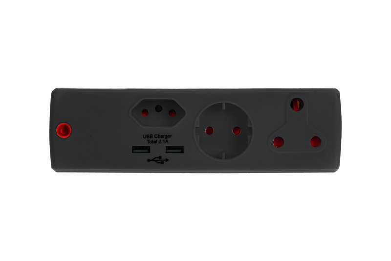 Electricmate - USB Adaptor 1 x 16Amp + 1 x 5Amp + 1 x Schuko + 2.1 - Black