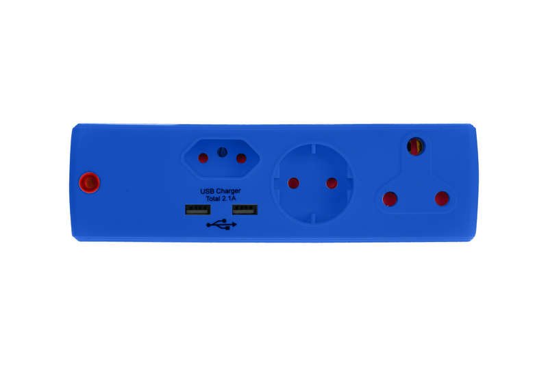 Electricmate 1 x 16 + 1 x 5 Amp + 1 x Shucko + 2.1 Amp USB Adaptor Loose Blue