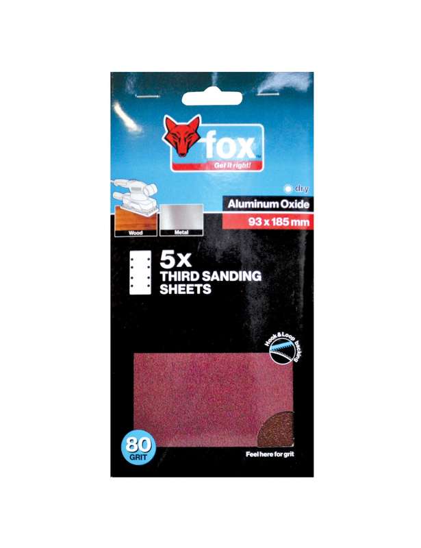 FOX Sanding Sheet 1/3 Hook &amp; Loop 80G (5)