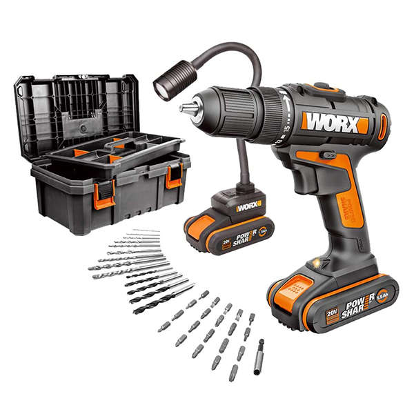 Worx Cordless 20V Impact Drill &amp; Light 2.0Ah Li-Ion Kit