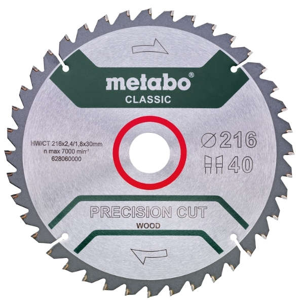 Metabo - Saw Blade / Precision Cut Wood 216 x 30, Z40 WZ 5°NEG. (628060000)