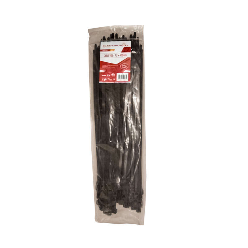Electricmate - Cable Ties Black 7.2 x 400mm - Pack of 100
