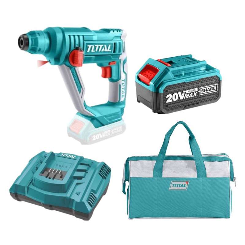 Total Tools - Lithium-Ion Rotary Hammer, 4.0Ah Battery, Charger &amp; Tool Bag