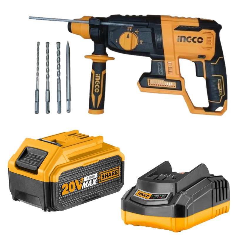 Ingco - Cordless Rotary Hammer Drill with Charger + Battery Pack - (4.0AH)