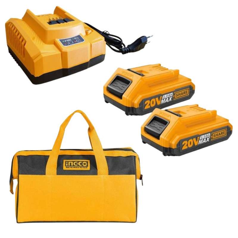 Ingco - Fast Intelligent Charger,2 x 2Ah Batteries &amp; 33cm Tool Bag (Yellow)