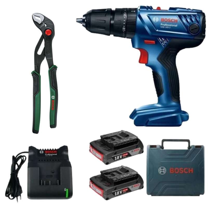 Bosch - GSB 180-LI Cordless 18v Impact Drill with Water Pump Pliers - 250mm