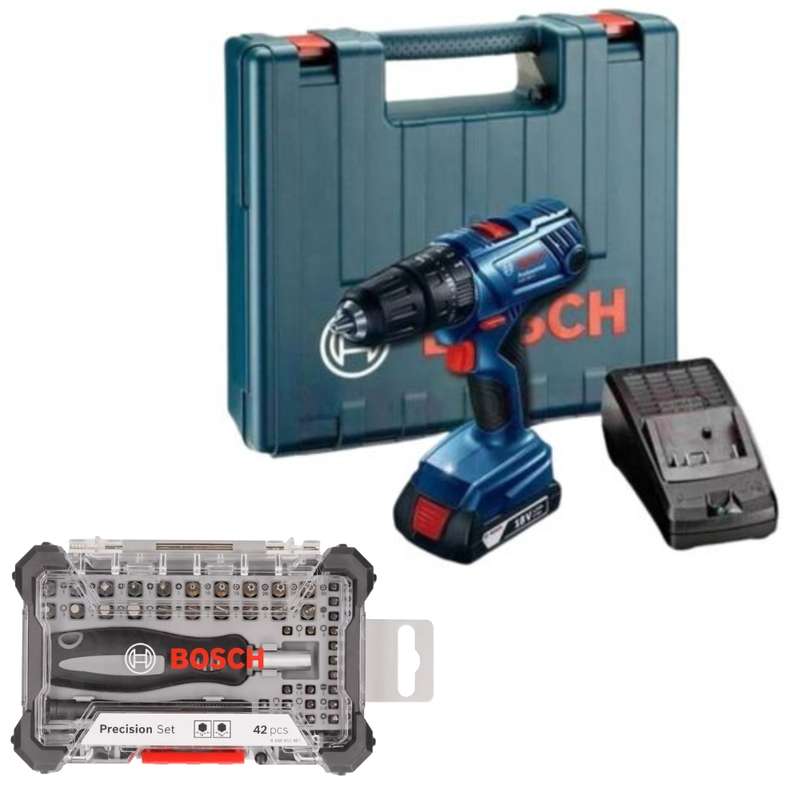 Bosch - Impact Drill Kit (GSB180-LI) With Precis. Screwdriver Bit Set 42Pc