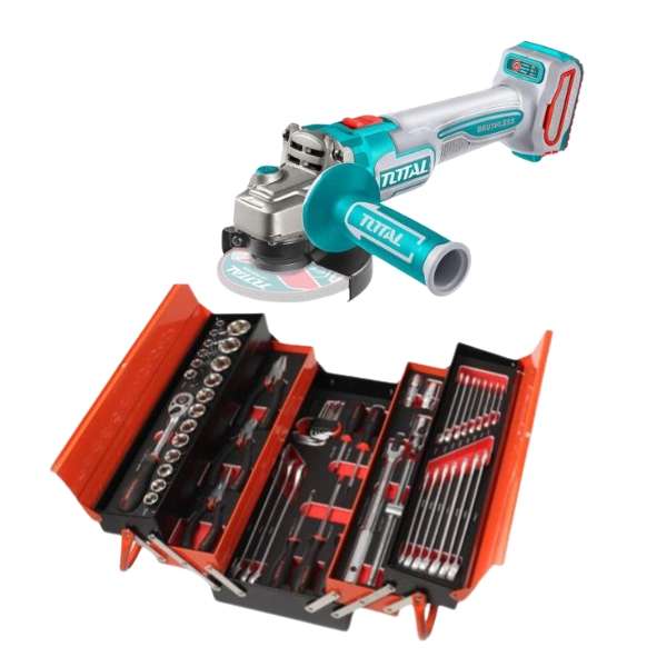 Total - Lithium-Ion Angle Grinder - 115MM With 62 Pc Cantilever Tool Box