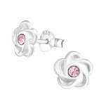 E02086-PK     Sterling  Silver Flower Ear rings with crystal center