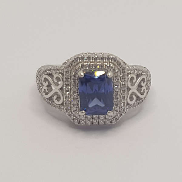 Ring With large Blue Cubic Zirconia R10