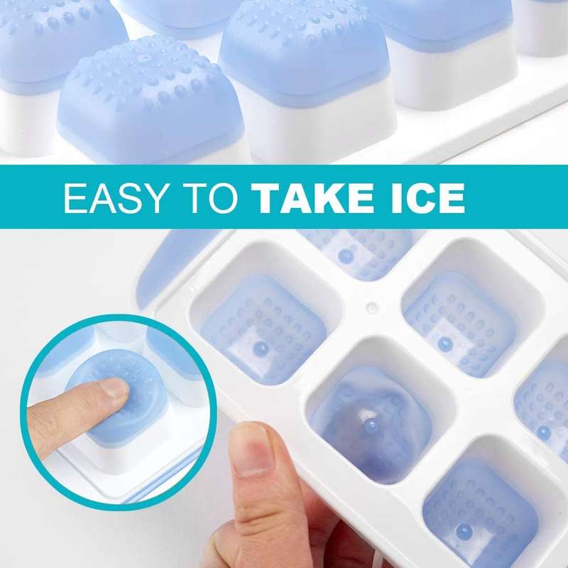 2PCS Premium Silicone Ice Cube Tray With Spill-Resistant Lids - BPA Free - Easy Release And Flexi...