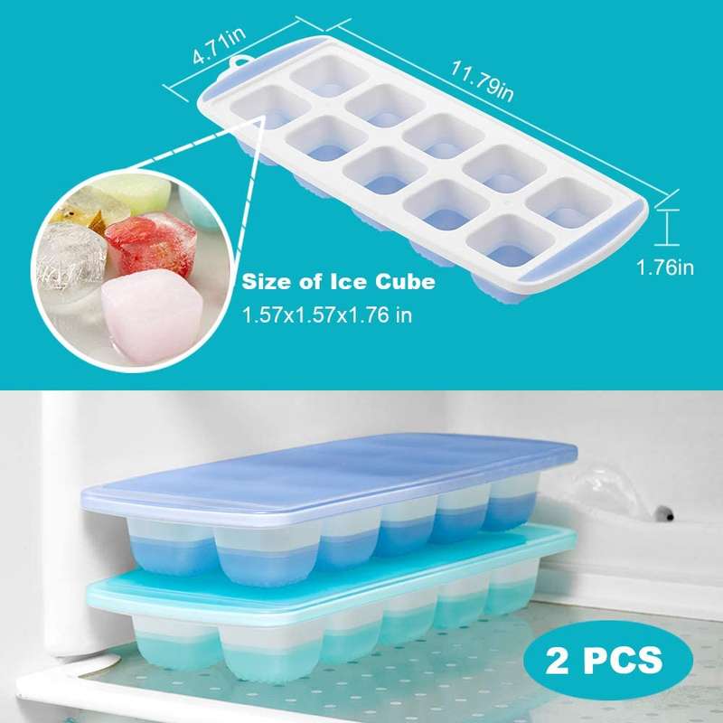 2PCS Premium Silicone Ice Cube Tray With Spill-Resistant Lids - BPA Free - Easy Release And Flexi...