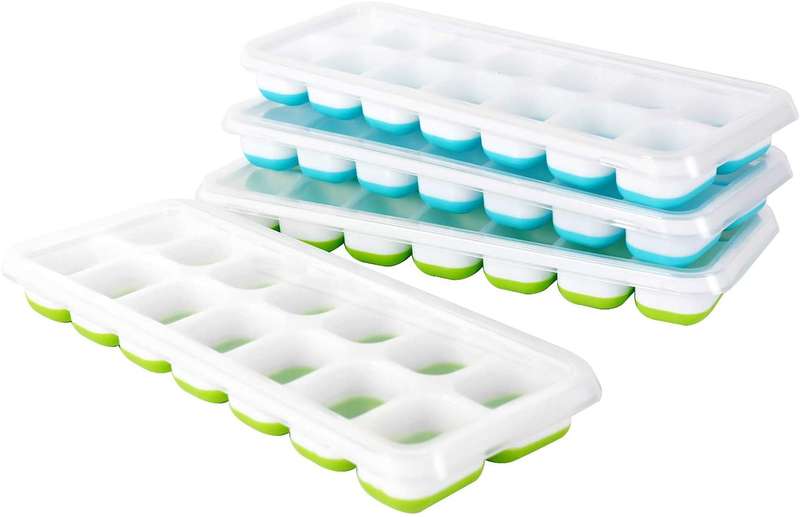 2PCS Premium Silicone Ice Cube Tray With Spill-Resistant Lids - BPA Free - Easy Release And Flexi...