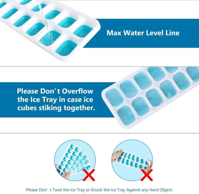 2PCS Premium Silicone Ice Cube Tray With Spill-Resistant Lids - BPA Free - Easy Release And Flexi...