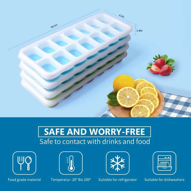 2PCS Premium Silicone Ice Cube Tray With Spill-Resistant Lids - BPA Free - Easy Release And Flexi...