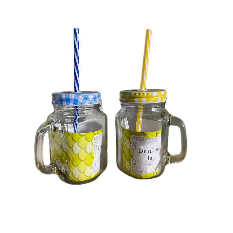 Mason Jar Glass Drinking Juice Mug - PACK OF 2 WITH STRAW