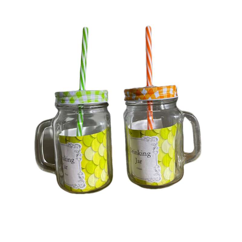 Mason Jar Glass Drinking Juice Mug - PACK OF 2 WITH STRAW