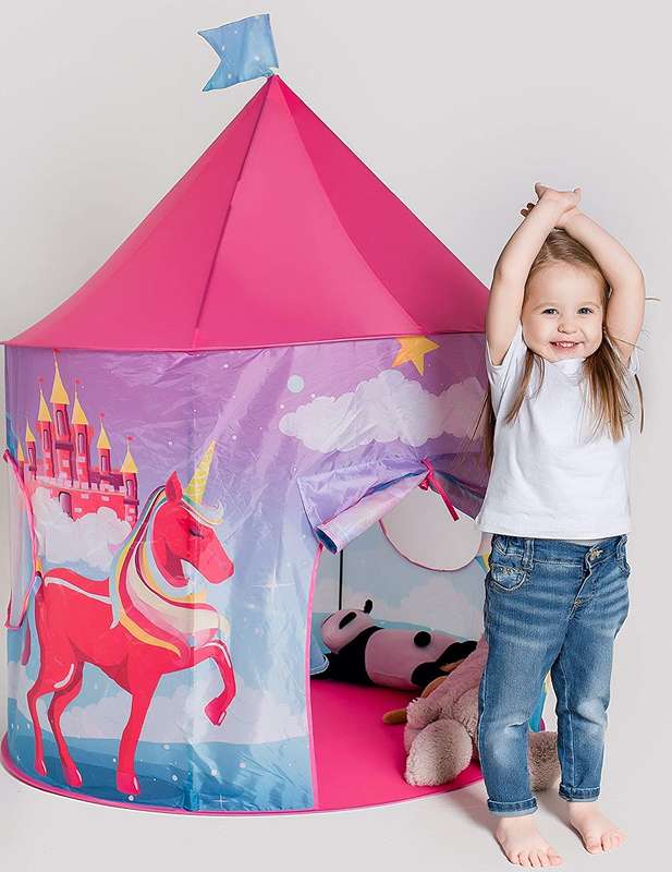 Kids Play Tent - Fantasy Pretend Unicorn Castle for Princesses, Queen, Prince - Compact Pink Play...