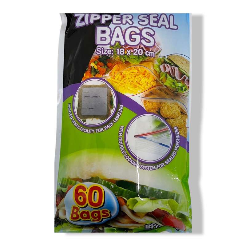 Zipper Seal Sandwich Bags With Easy Label 180mm x 200mm- Pack Of 60