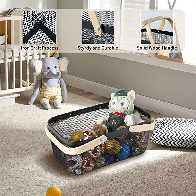 Senza Wire Storage Basket With Wooden Handles