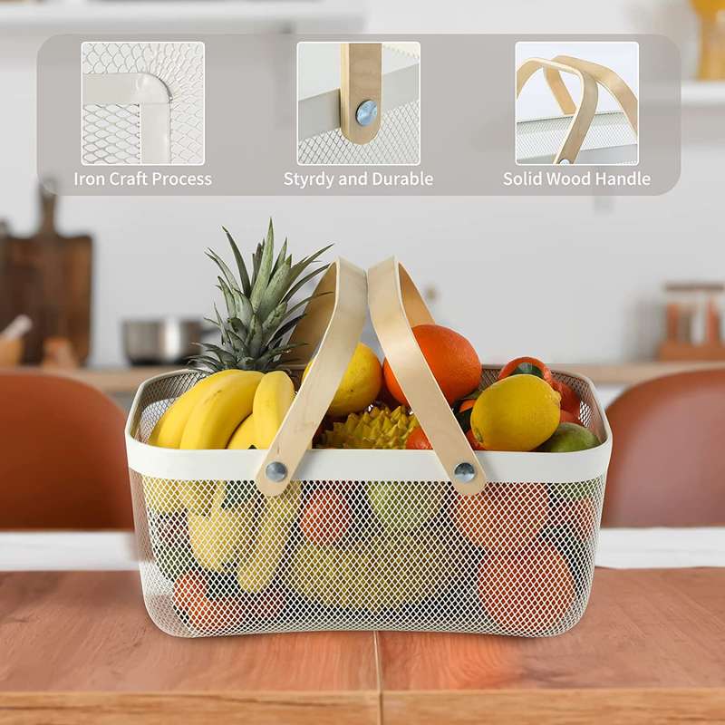 Senza Wire Storage Basket With Wooden Handles