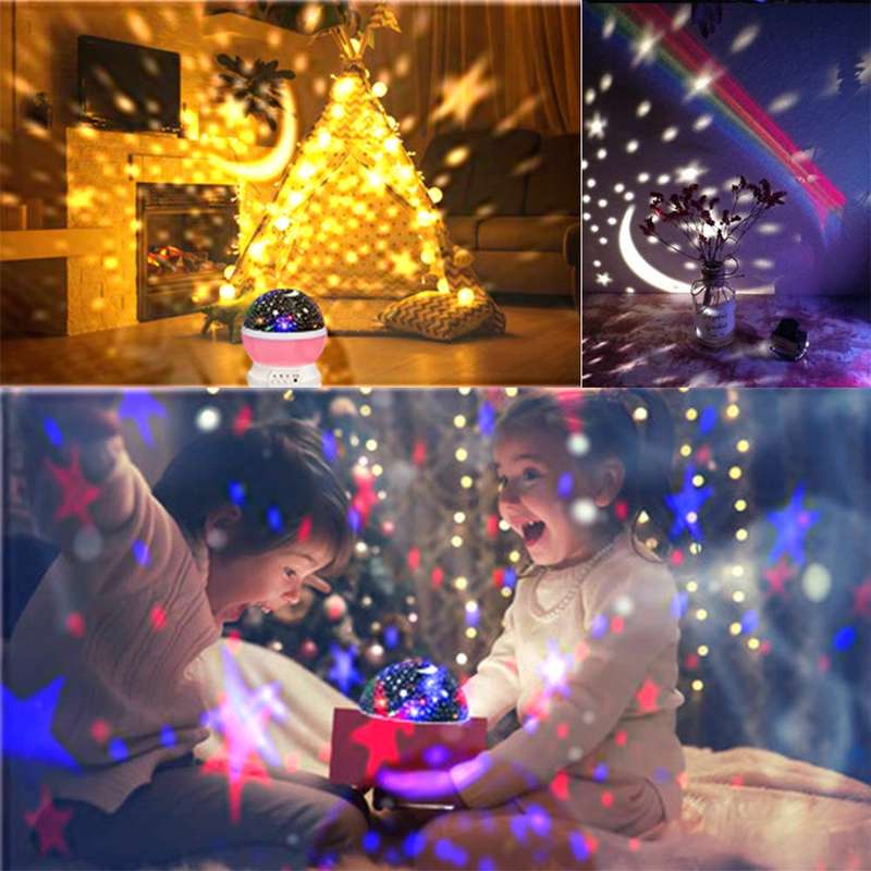 Rotating Moon Star Projector Desk Lamp for Bedroom