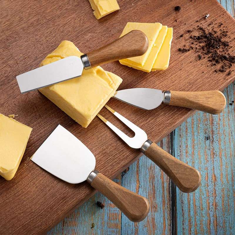 Cheese Knives Set with Wooden Handle, 4 Piece