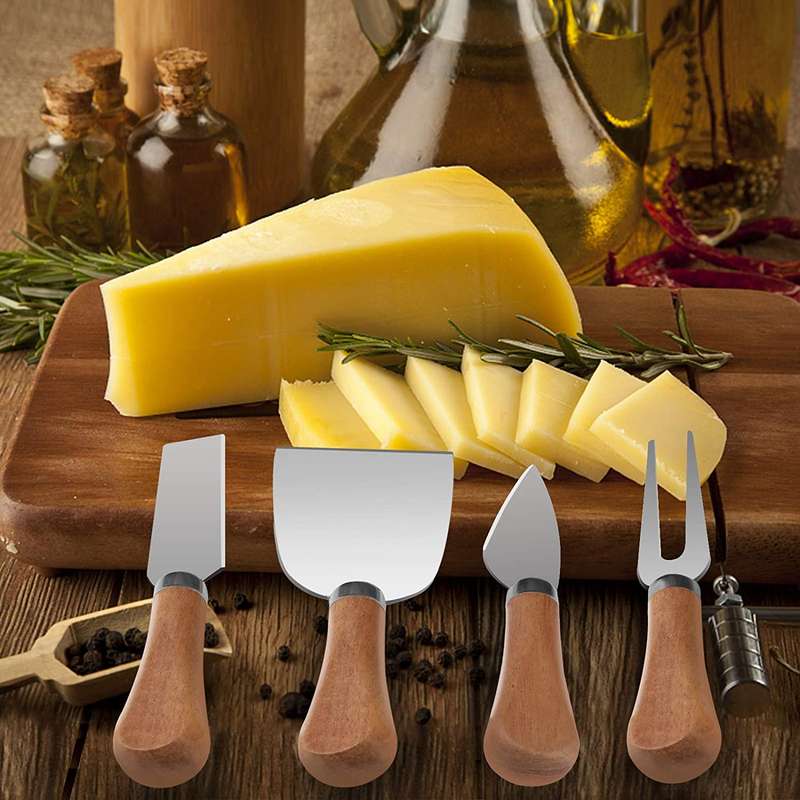 Cheese Knives Set with Wooden Handle, 4 Piece