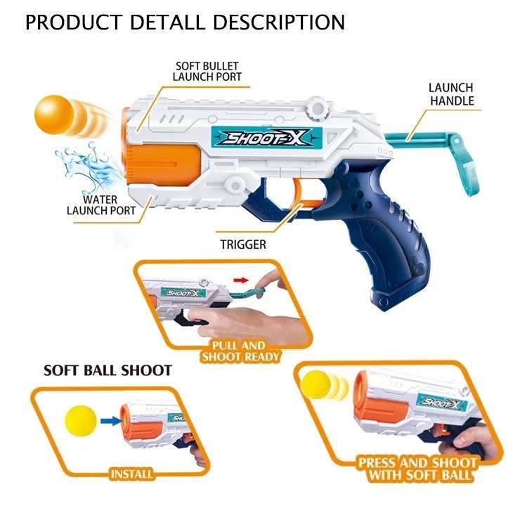 Toy Gun Blaster with Foam Bullets and Water Pistol 2-in-1 ( 21cm )