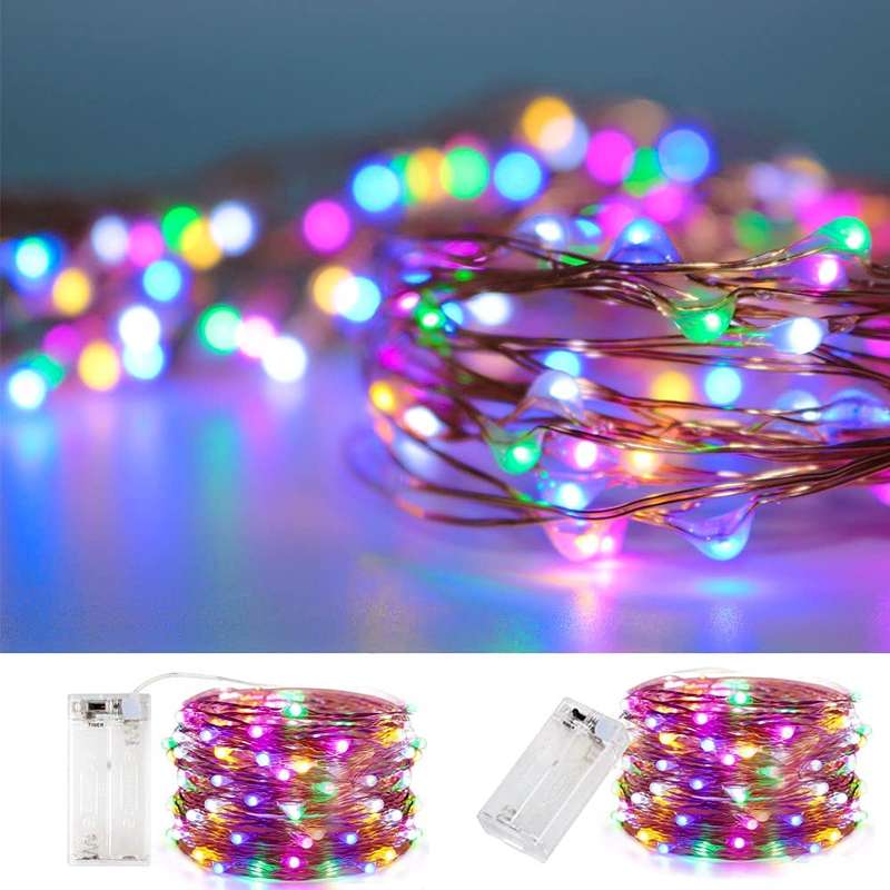 Led String Lights Battery Operated 50 light 5m Multi Coloured - Indoor