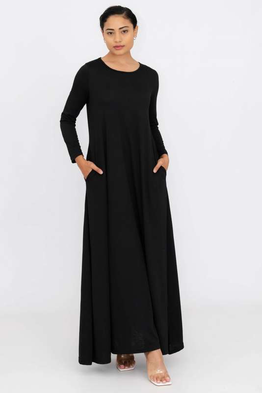 Ameenah Long Sleeve Maxi Dress With Pockets Black