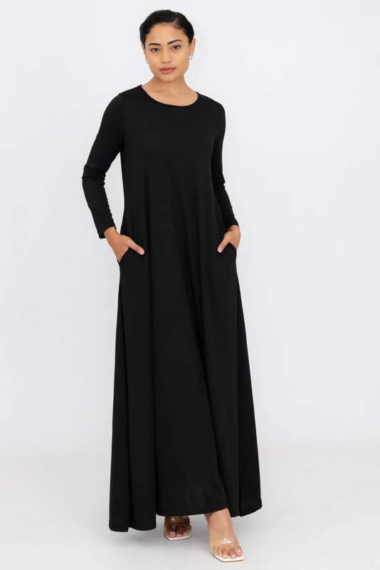 Ameenah Long Sleeve Maxi Dress With Pockets Black