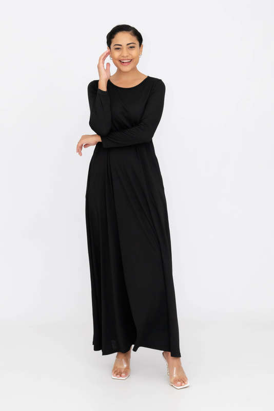 Ameenah Long Sleeve Maxi Dress With Pockets Black