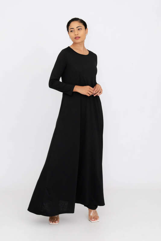 Ameenah Long Sleeve Maxi Dress With Pockets Black